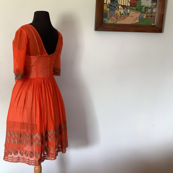 Tracy Reese Women's Silk Short Sleeve Dress Anthropologie Tangerine Flicker - Picture 7 of 9